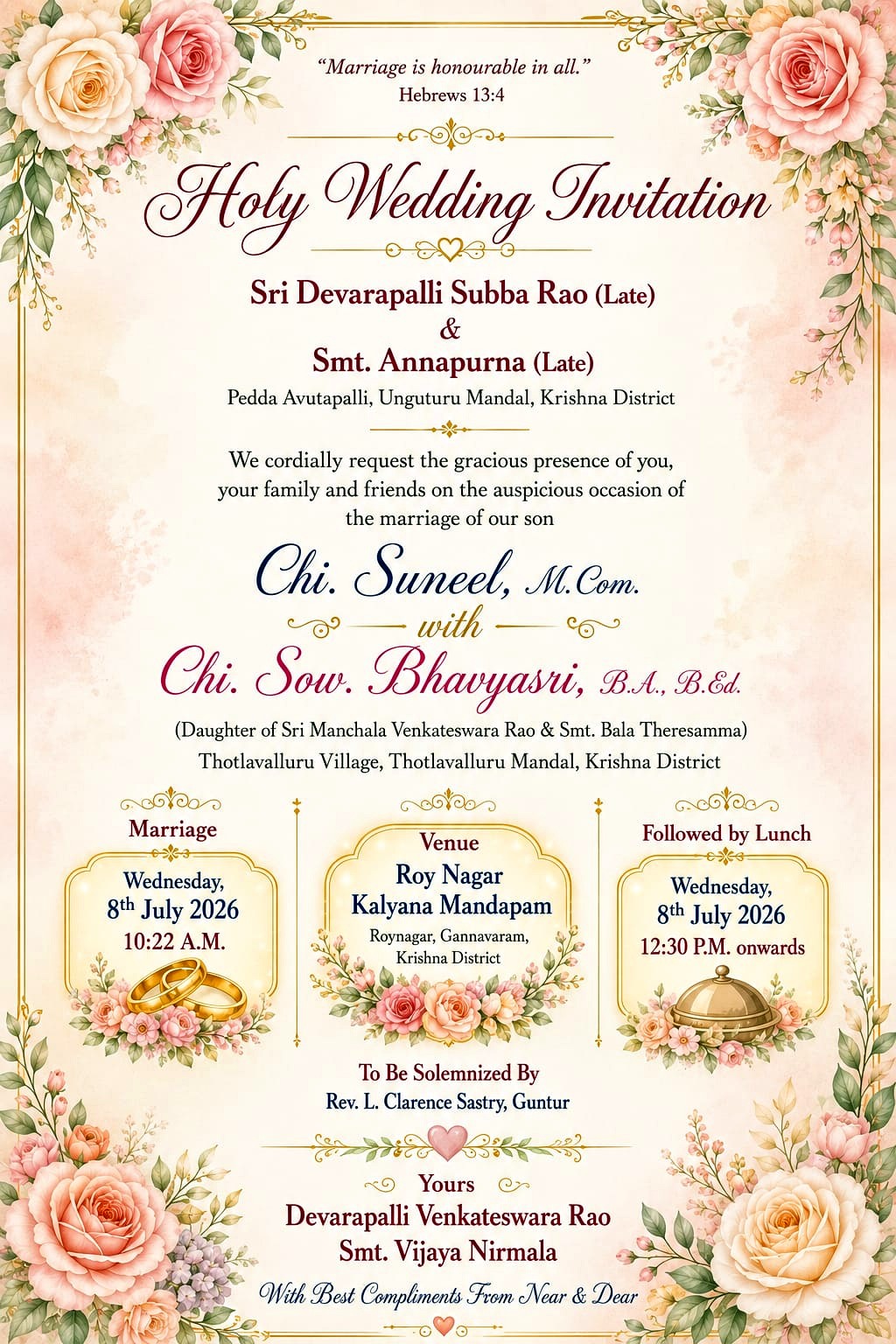 Holy Wedding Invitation card